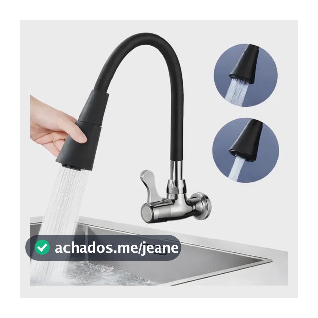 Torneira Gourmet Para Cozinha 2 Jatos Bica Móvel Parede Preta Flexível Jato Cone
