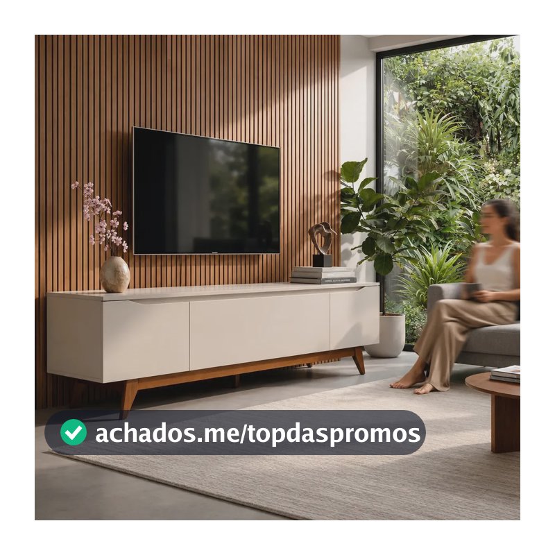 Rack Flynt TVs até 75Pol 3 Portas 184cm Off White Natural