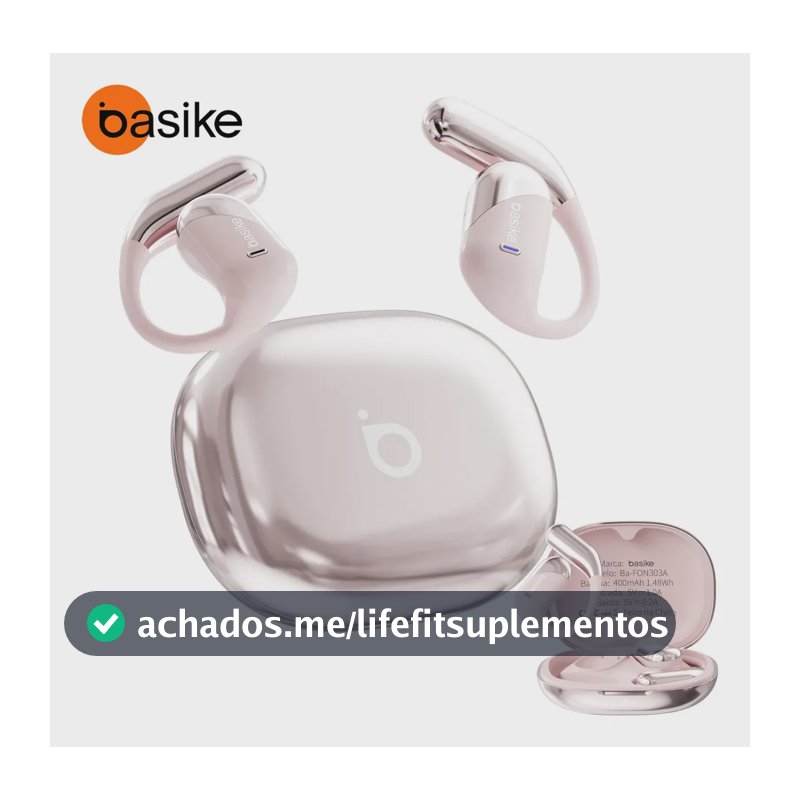 Fone de Ouvido Sem Fio Bluetooth 6.1 Esportivo OWS Com Ganchos Estéreo Hi-Fi com Microfone para Chamadas Claras, Controle de Volume Basike Fone Ouvido para Academia Corrida e Gamer, 100h Standby Rosa