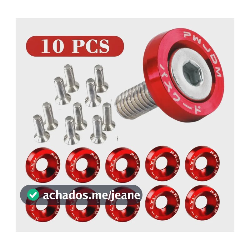 Kit 10 Parafuso M6x20mm Arruela Anodizadas Tuning Moto Carro Vermelho