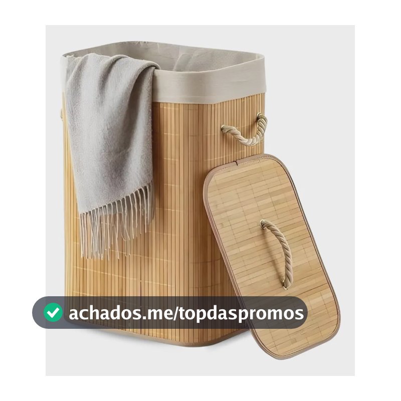 Cesto Roupa Bambu Retangular Dobrável Eps-3903 Com Tampa Alças 60l Bege
