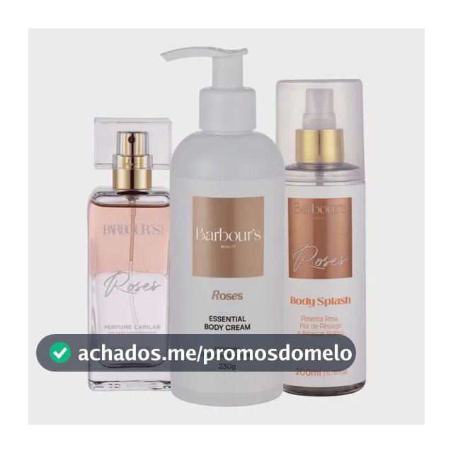 Kit Body Splash Hidratante Corporal Perfume Capilar Roses Barbour's Beauty