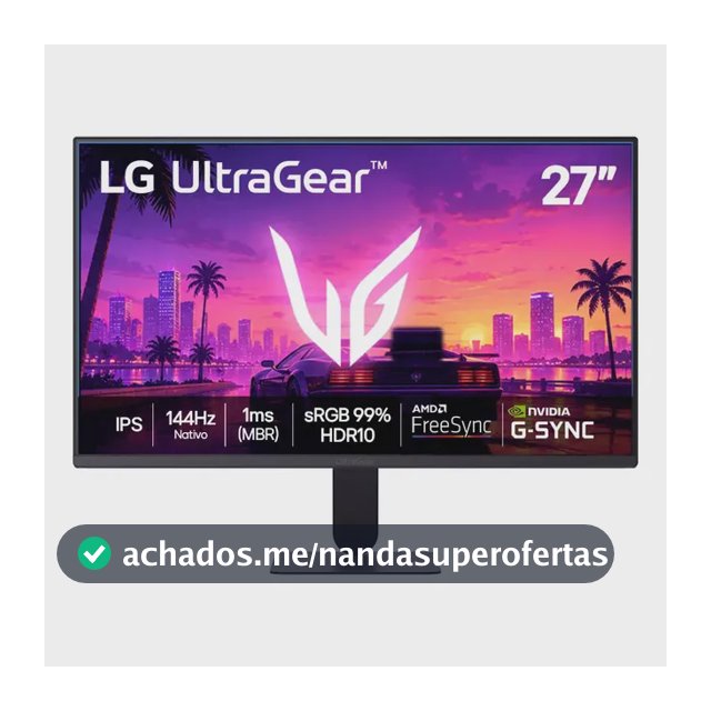 LG UltraGear Monitor Gamer 27" IPS, 144Hz Nativo, 1ms (MBR), Full HD (1920x1080), HDR10, NVIDIA G-SYNC, AMD FreeSync, Preto - 27G411B