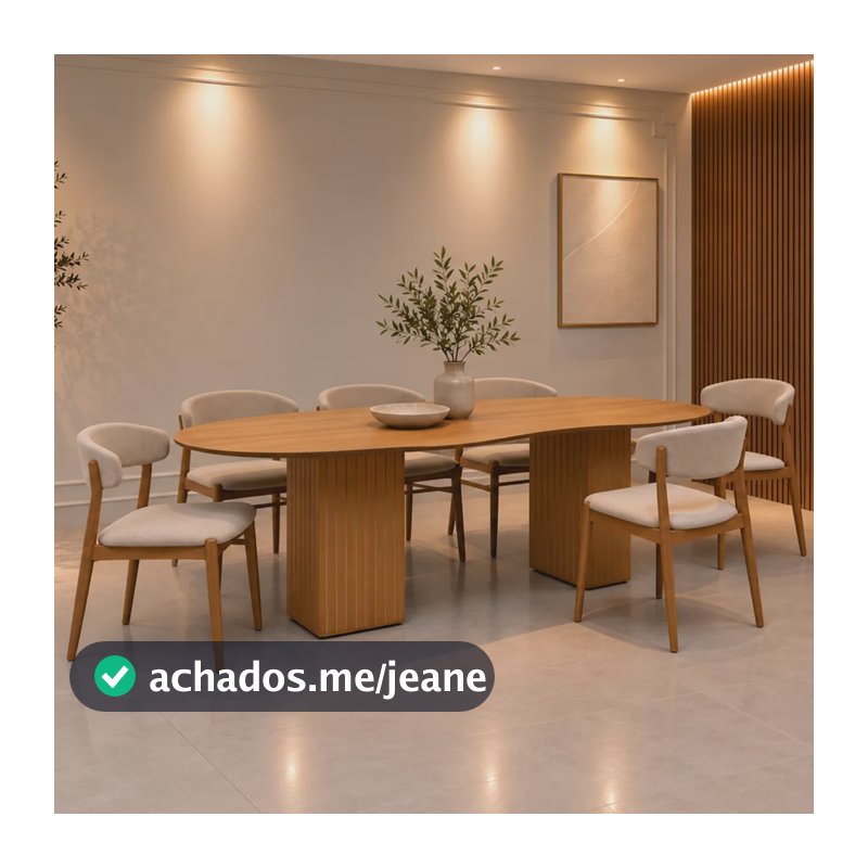 Mesa De Jantar 6 Lugares 180 X 90 Orgânica Base Ripada Marrom-claro