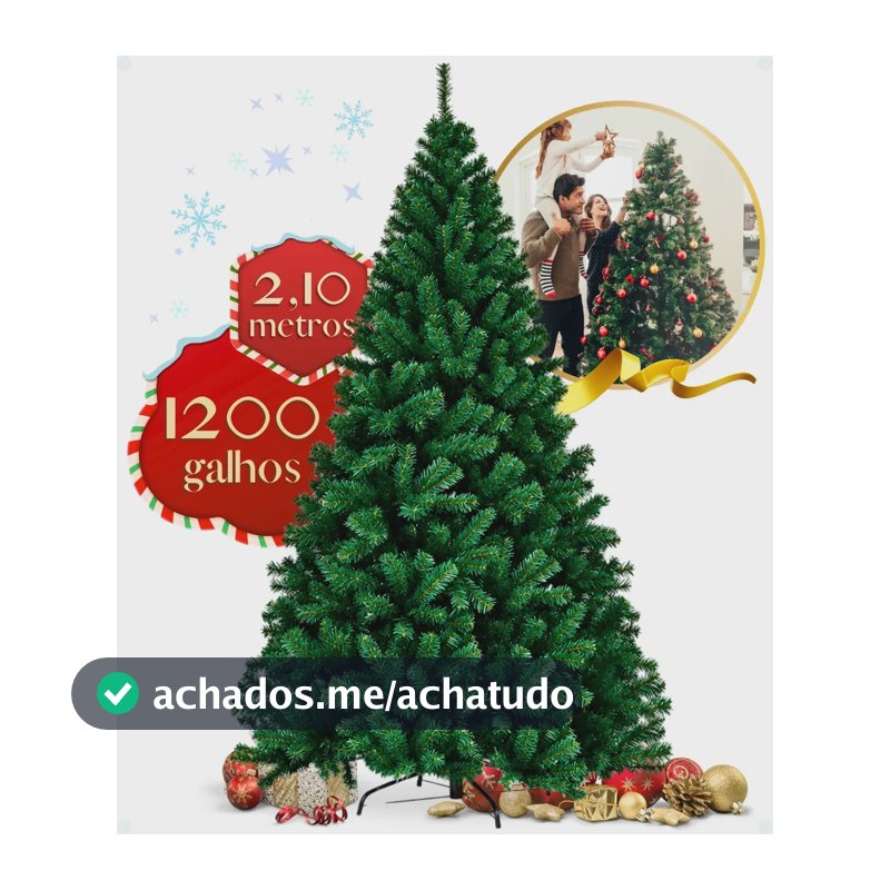 Árvore De Natal Grande 2,10m 1200 Galhos Pinheiro Luxo Premium Verde Cheia Pé De Ferro Galho Grosso 210cm Enfance