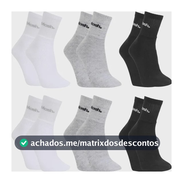 Kit 6 Pares De Meias Esportivas Mash Em Algodão Cano Médio