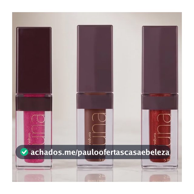 Kit Gloss Labial Una: 1 Gloss Vermelho + Gloss Marrom 5ml + Gloss Rosa 5ml