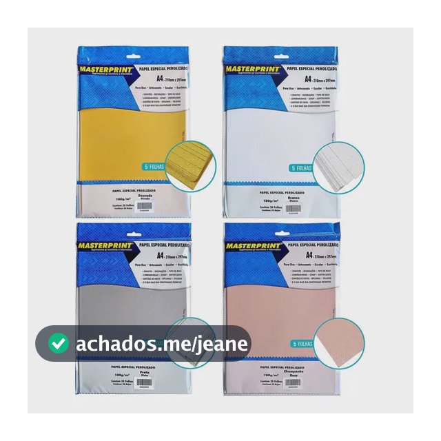 Papel Perolizado Dourado Prata Branco Rose A4 180g 20 Folhas Cor Mix 4 Cores
