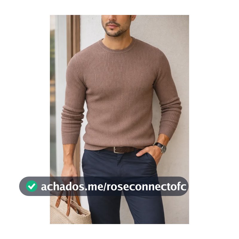Camiseta Manga Longa Masculina Slim Texturizada Blusa Frio Mocha Mousse M
