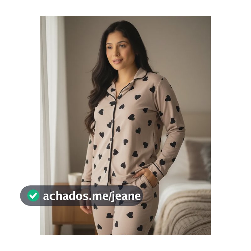 Pijama Longo Americano Feminino De Botão Inverno Amamentação Marrom-claro Preto 44 - 46