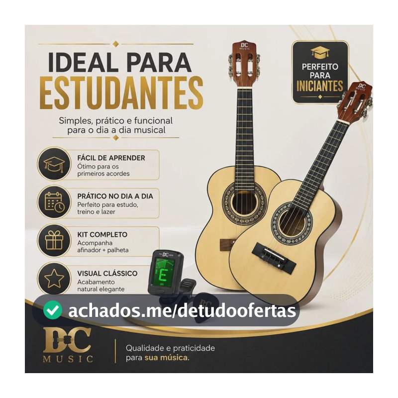 Kit Cavaquinho Acústico Dc Music Natural Estudante Iniciante Com Afinador Digital E Palheta Para Samba Pagode Chorinho