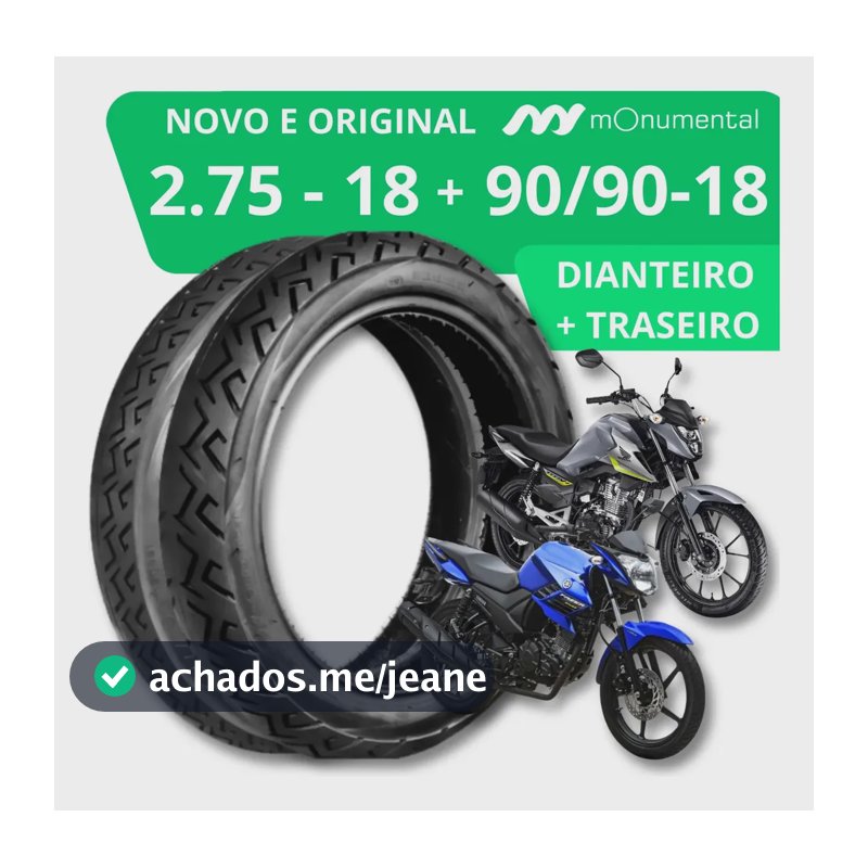 Par Pneu Traseiro 90/90-18 + Dianteiro 2.75/18 Uso Com Câmara Ideal Para Moto Cg Titan Fan Start 160 150 125 Factor Fazer Zero Monumental