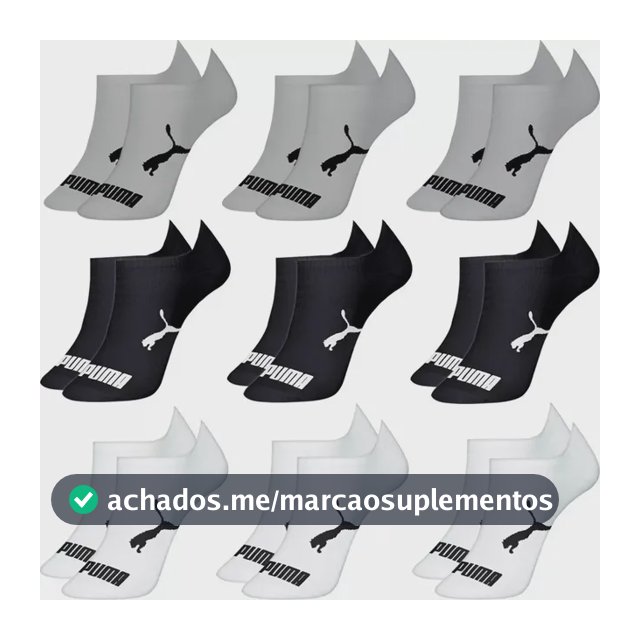 Kit 9 Pares Meias Sapatilha Esportiva Curta Puma Cinzamesclapretobranco Liso 39-43