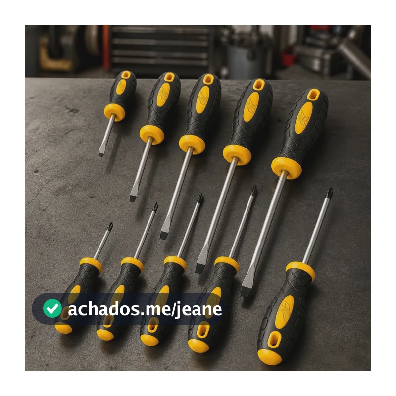 Jogo Chaves Fenda Phillips 10 Peças Imantadas Aço Cromado Cabo Emborrachado Ferramentas Manutenção Reparos Oficina Uso Doméstico Profissional