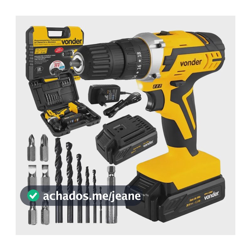 Parafusadeira Furadeira De Impacto 2 Bateria 20v 238i Vonder Amarelo 127/220v 50 Hz / 60 Hz