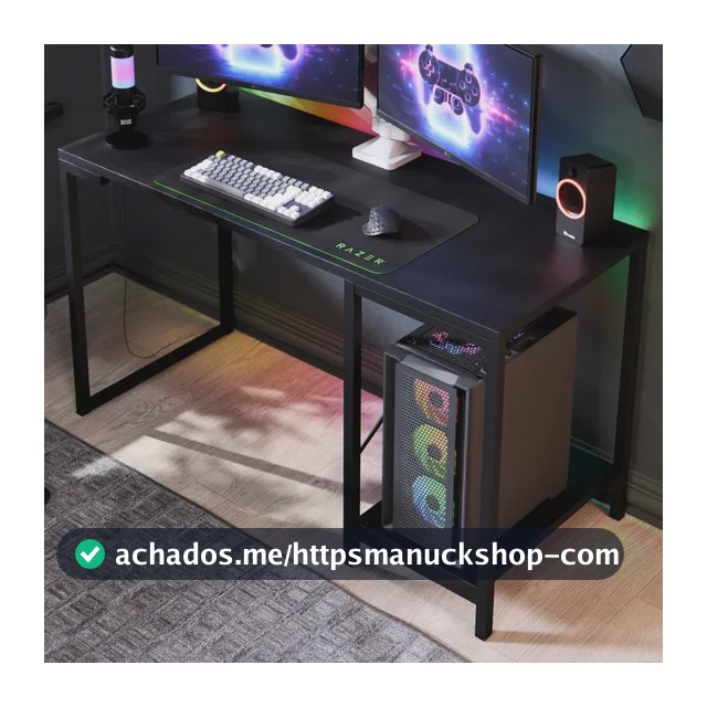 Escrivaninha Gamer Industrial De Mdf Com Prateleira Para Cpu E Estrutura De Aço Preta Preto Essenza