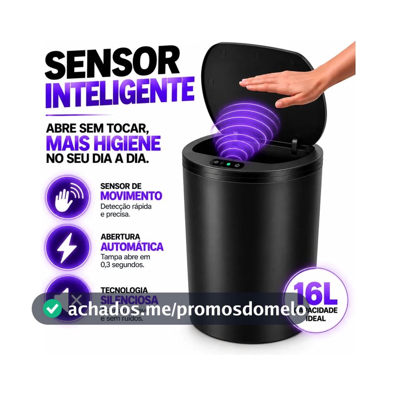 Lixeira Inteligente Automática Redonda Recarregável USB‐C Sensor para Cozinha Banheiro Escritório