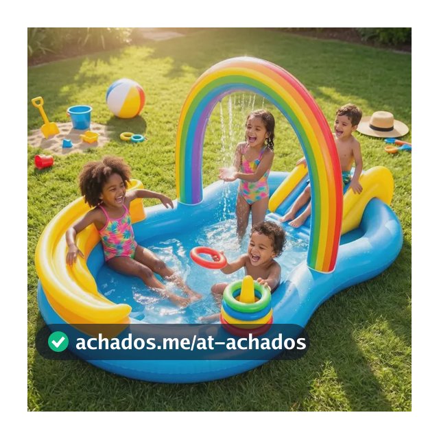 Piscina Infantil Inflável Com Escorregador E Arco-íris Azul-celeste