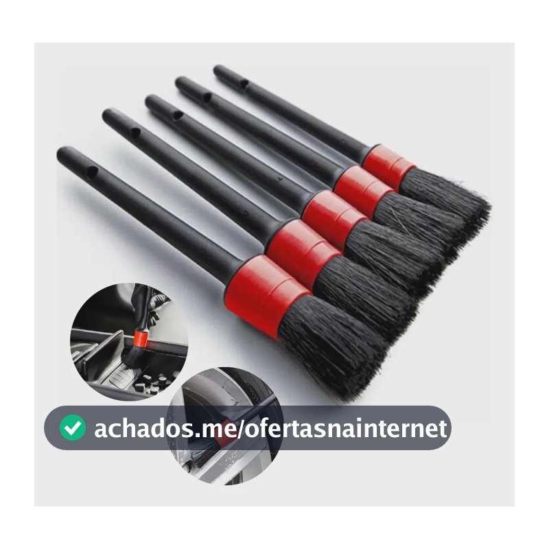 Kit 5 Pincel Lavagem Detalhada Limpeza Carro Moto Automotivo