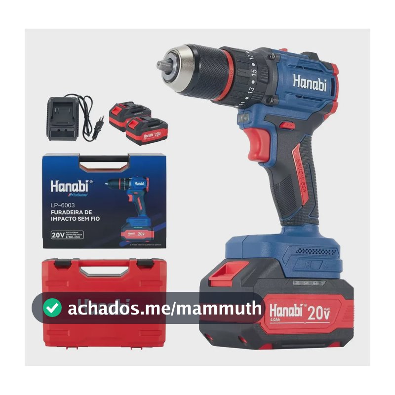 Parafusadeira Furadeira Impacto Hanabi Brushless 70nm 13mm Azul 127/220v 60hz