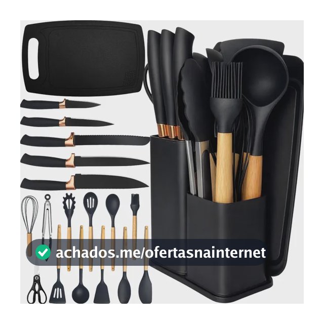 Kit Utensílios Silicone C/ Cabo De Madeira E Facas Em Inox