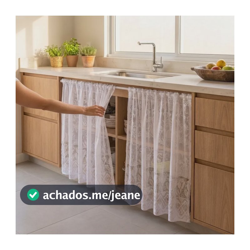 Kit 2 Cortina Para Pia - Balcão Cozinha Renda Tulipa Branca Branco