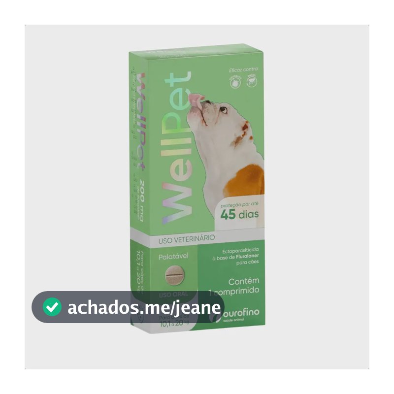 WellPet 200mg Ourofino Antipulgas e Carrapatos para Cães 10,1 a 20kg 1 Comprimido