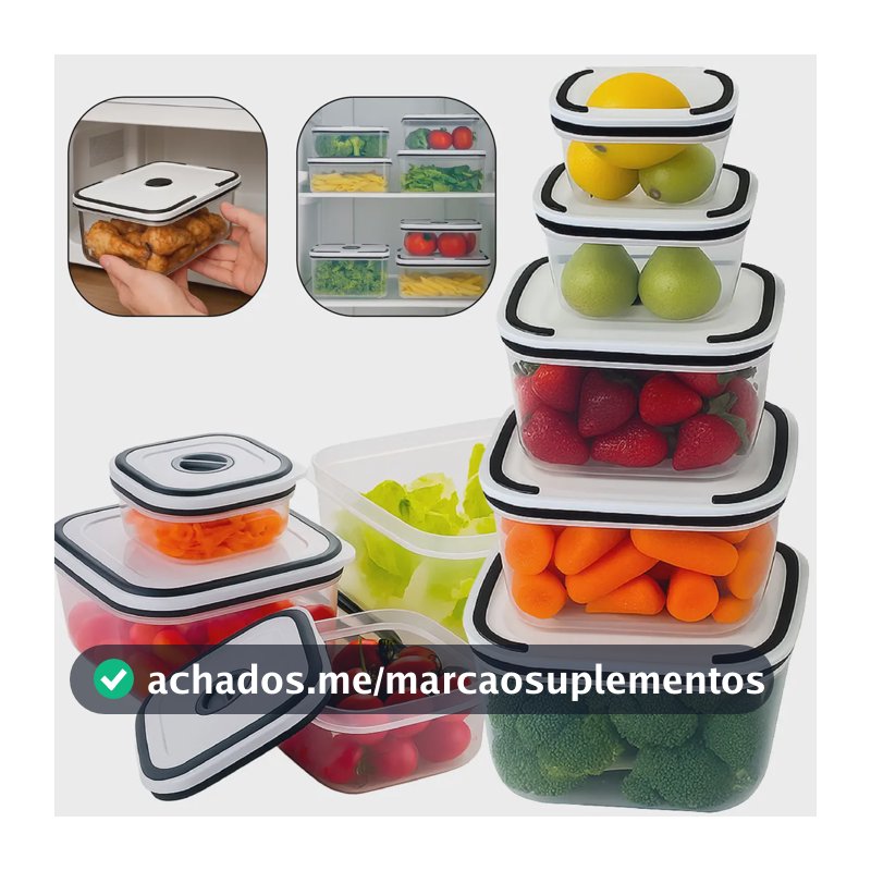Kit 5 Potes Herméticos Com Tampas De Vedação Para Frezzer E Micro-ondas Quadrado - Aero Home