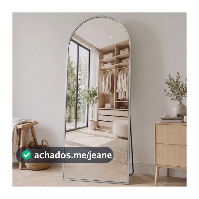 Espelho Chão Corpo Inteiro Grande Arco 19386cm Com Suporte Prateado