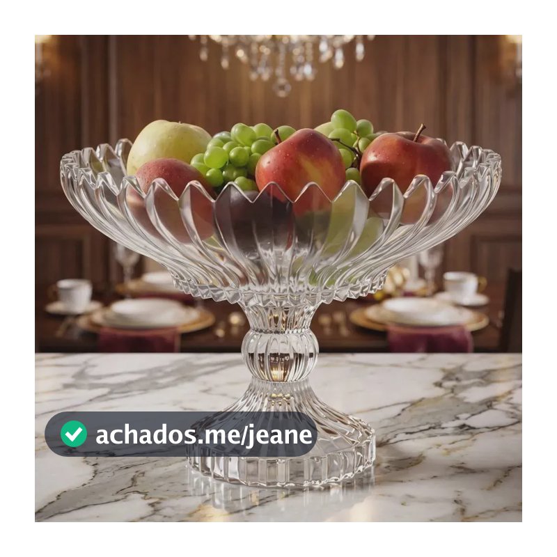 Fruteira Cristal Com Pé Vidro Transparente Brasília 30cm