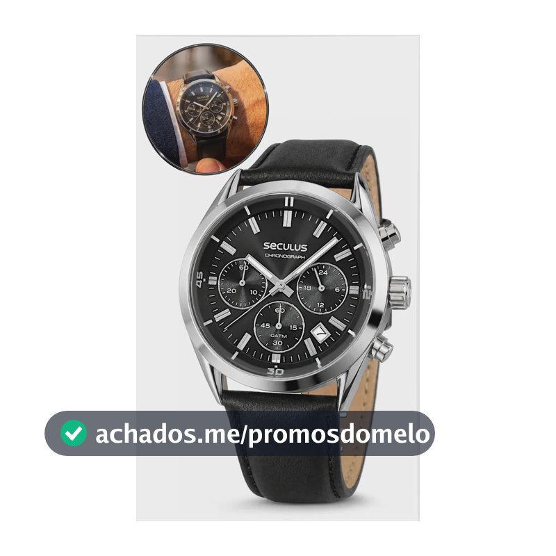 Relógio Seculus Masculino Couro Preto Cronógrafo Original Preto Prateado