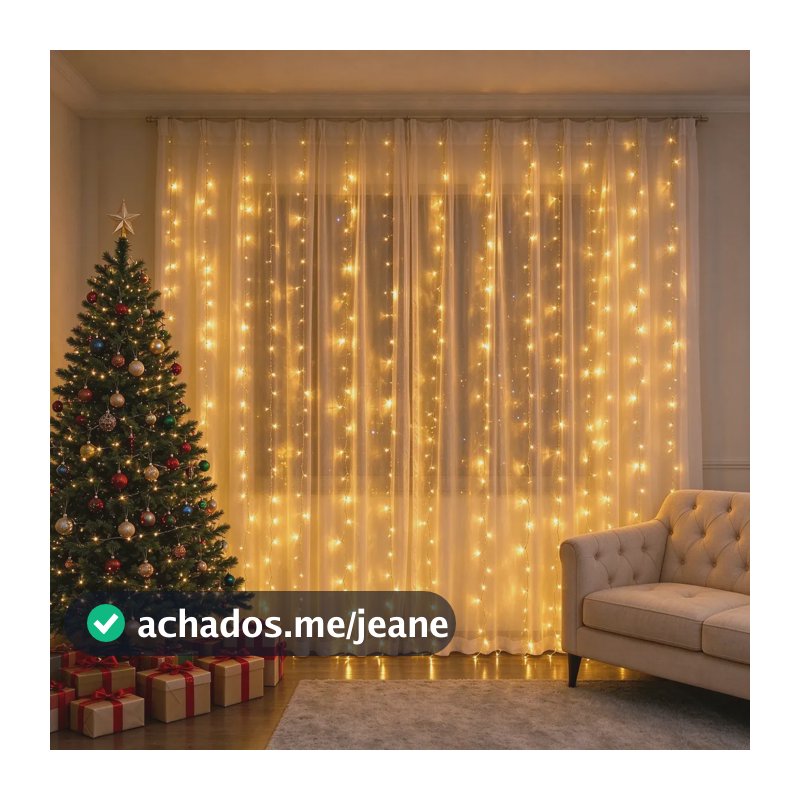 Cortina De Luz 300 Led 3x3 Metros 8 Modos Decoração Natalina Branco Quente 127/220v