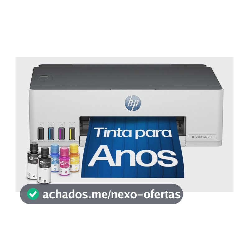 Impressora HP Smart Tank 210 com Tanque de Tinta Colorida - Com Wi-Fi - USB 2.0 de alta velocidade. Funções da impressora: Imprimir. Cor: ‎Branco (3D4L5A)