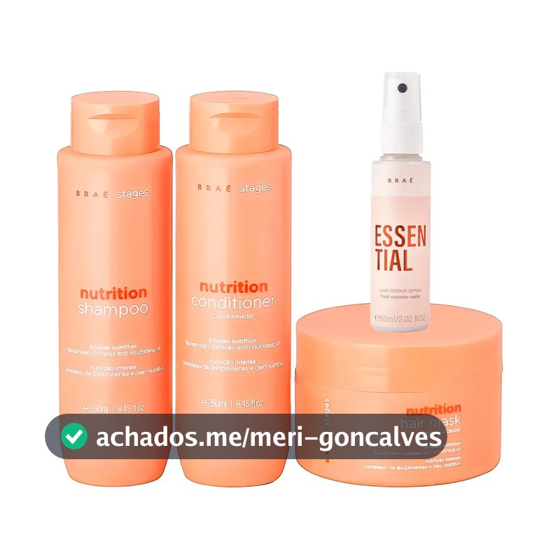 Kit Braé Stages Nutrition Shampoo,cond,másc + Essential 60ml