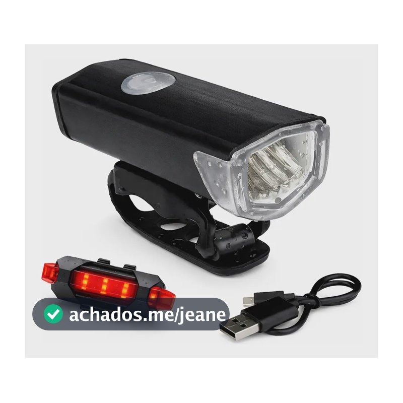 Kit Farol E Lanterna Recarregável Led 400 Lúmens Usb Bike Preto
