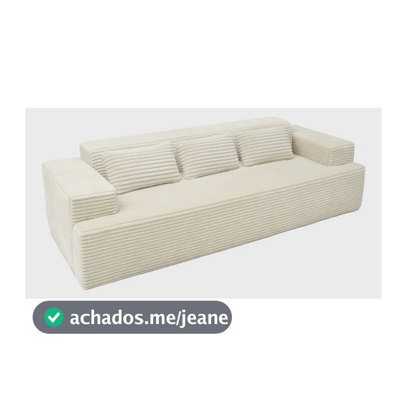 Sofá 3 Lugares Liso Luxo Confortável Para Sala E Recepção Bege Veludo Cotelê