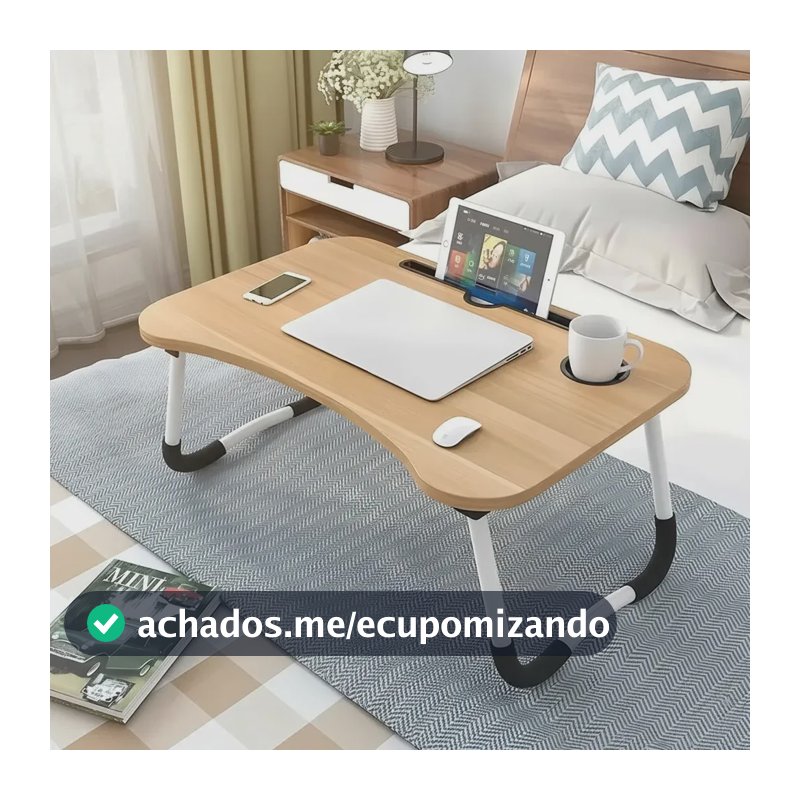 Mesa Dobrável Portátil P/ Notebook Cama Refeição Home Office Cor Carvalho
