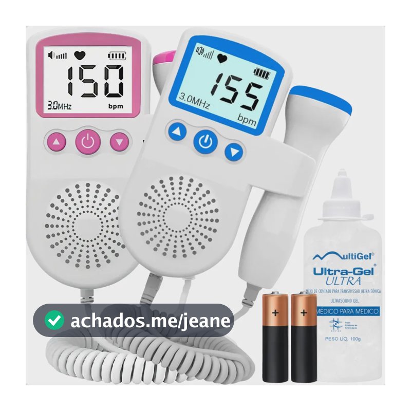 Doppler Fetal EX Decor Ultrassom Sonar para Ouvir Batimentos do Bebê com Gel e Pilhas