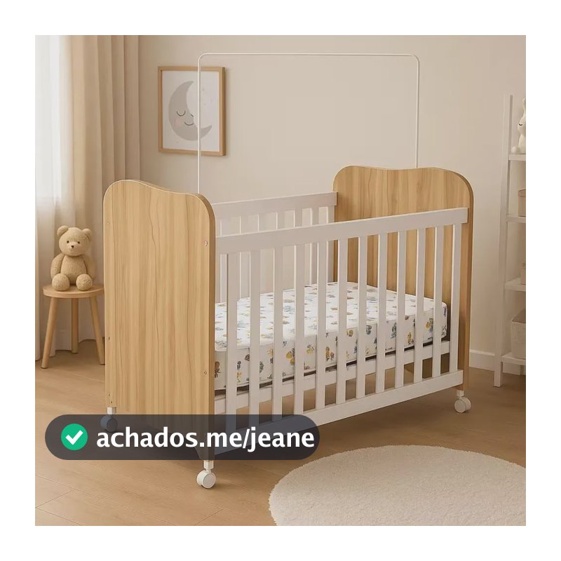 Berço Americano Duda C/ Colchão Herval Baby Peroba Móveis Am?ndoa Com Branco
