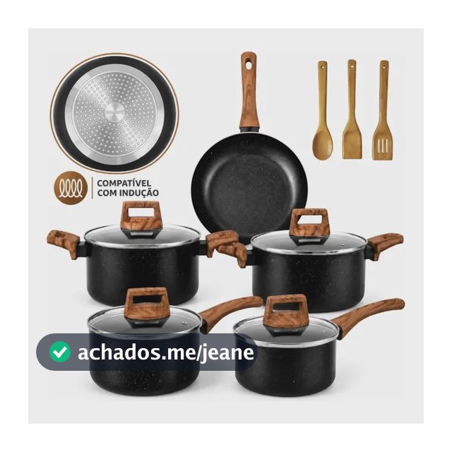 Jogo de Panelas Antiaderente 8 Peças Teflon Preto