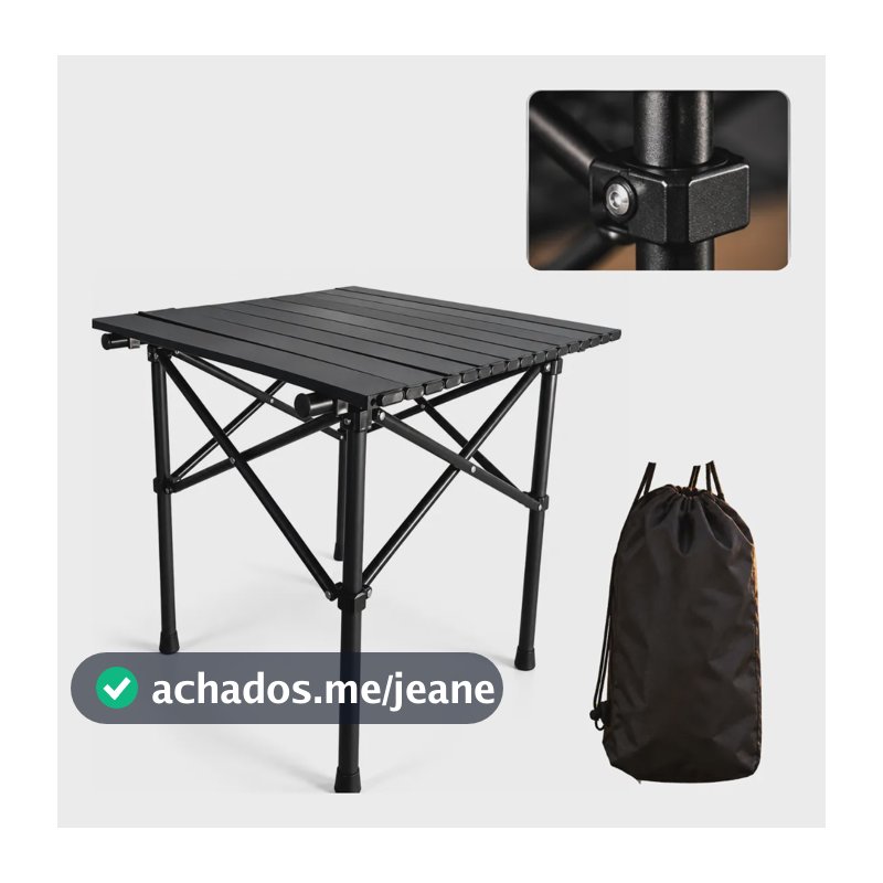 Mesa Portátil Dobrável Camping Praia Churrasco Alumínio Preto