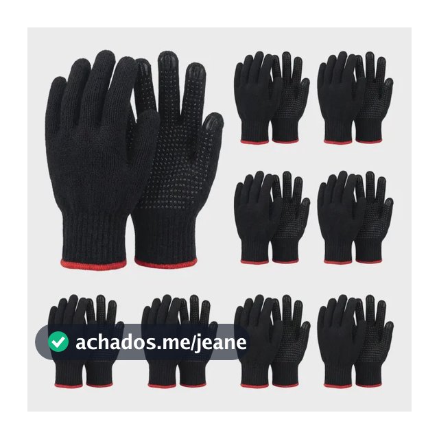 Kit Jogo Com 12 Luva Pedreiro De Malha Pigmentada Proteção Preto