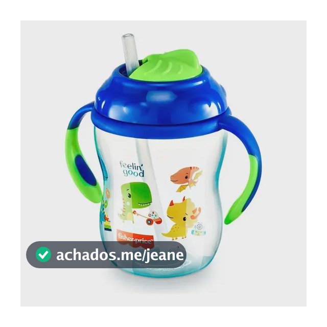 Copo Treinamento Alça Canudo Macio 270ml Fisher Price Bb1016 Cor Azul