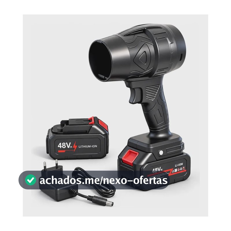 Soprador Turbo Portátil Quicko 48V 1050 W com 2 Baterias de 2 Ah 210 km/h Preto