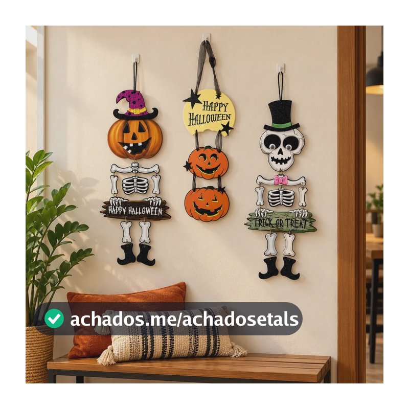 Kit 3 Enfeite Articulavel Halloween Para Pendurar Decoração