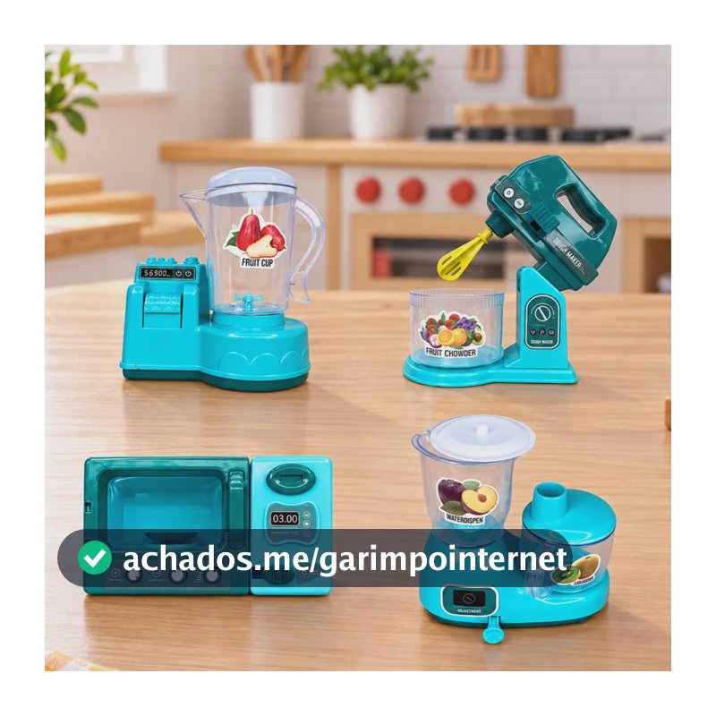 Mini Cozinha Brinquedo Eletrodomesticos Infantil Realista Azul Kit Azul 4 Peças