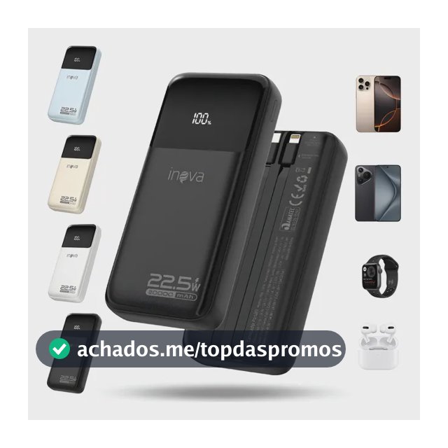 Power Bank 20000mah Portátil Rápida 22.5w Com Cabo Embutido