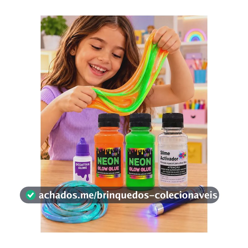 Kit Slime Neon Ine Slime P8 com Ativador e Cola Fluorescente