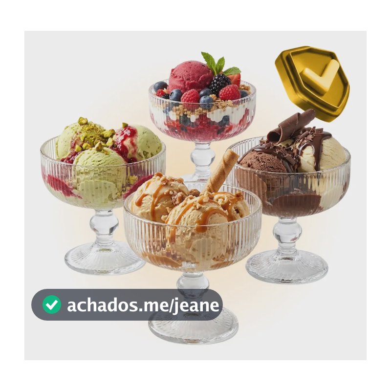 Conjunto 6 Taças De Vidro Canelado Com Pé 320ml Sobremesa Transparente