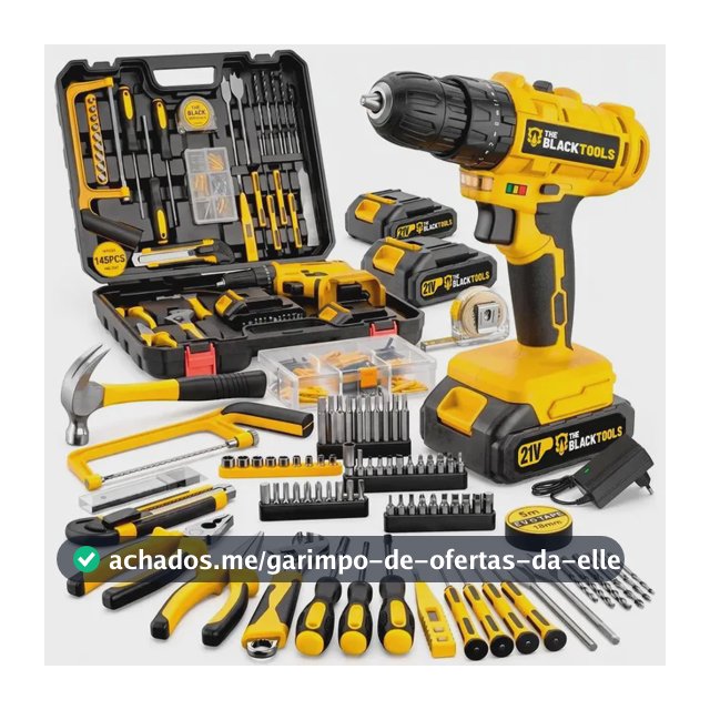 Parafusadeira Furadeira De Impacto The Black Tools Profissional 2 Baterias Com Maleta + Kit Acessórios 145 Peças Tbkit19